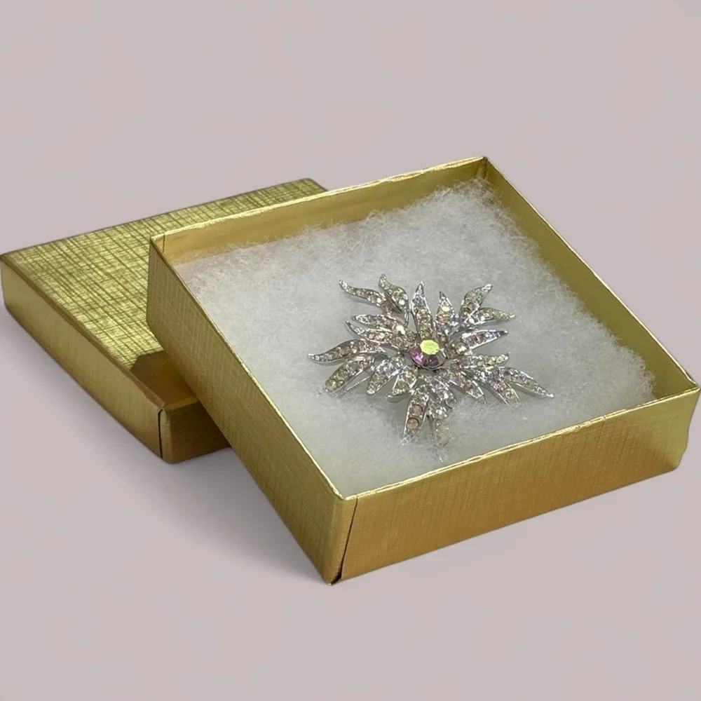 Vintage Sarah Coventry Snowflake AB Brooch Silver Tone “Aurora Blaze” Flower Pin